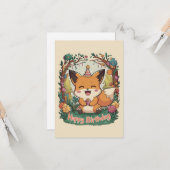 Whimsical Simple Fox Verjaardag Kaart (Voorkant / Achterkant in situ)
