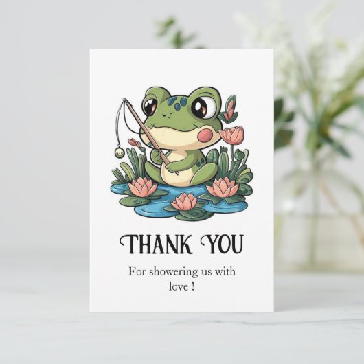 Whimsical Simple Frog Baby shower Bedankkaart (Staand voorkant)