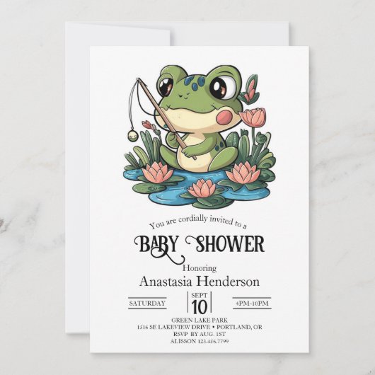 Whimsical Simple Frog Baby shower Kaart (Voorkant)