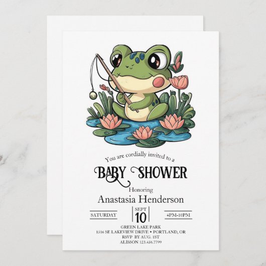 Whimsical Simple Frog Baby shower Kaart (Voorkant / Achterkant)