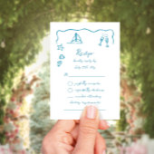 Whimsical Simple Hand Drawn Blue Beach Theme RSVP Kaartje