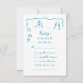 Whimsical Simple Hand Drawn Blue Beach Theme RSVP Kaartje (Voorkant)