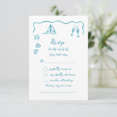 Whimsical Simple Hand Drawn Blue Beach Theme RSVP Kaartje (Staand voorkant)
