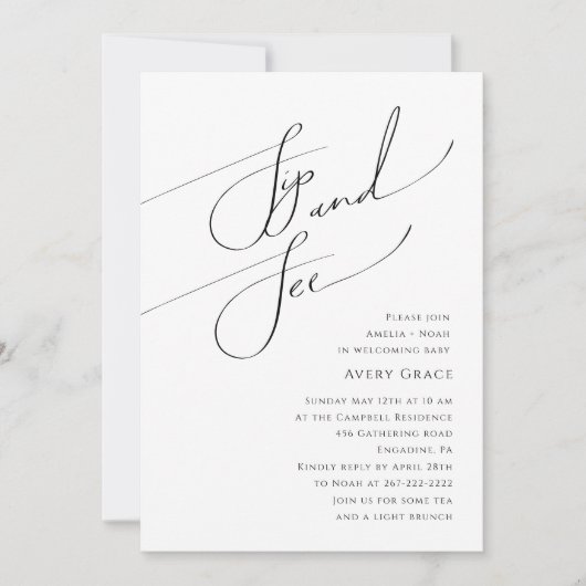 Whimsical Simple Neutral Baby Sip en zie foto Kaart (Voorkant)