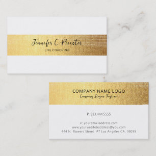 Whimsical Simple White & Gold Stripe Black Text Visitekaartje