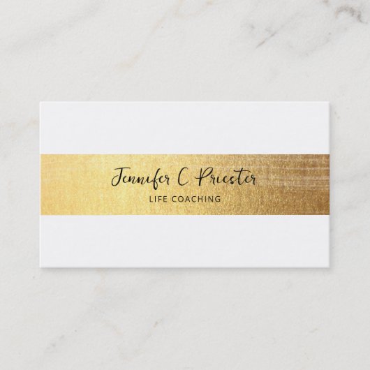 Whimsical Simple White & Gold Stripe Black Text Visitekaartje (Voorkant)