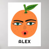 Whimsical Sinaasappel CUSTOM BABY NAAM Kunst Poster (Voorkant)