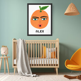 Whimsical Sinaasappel CUSTOM BABY NAAM Kunst Poster