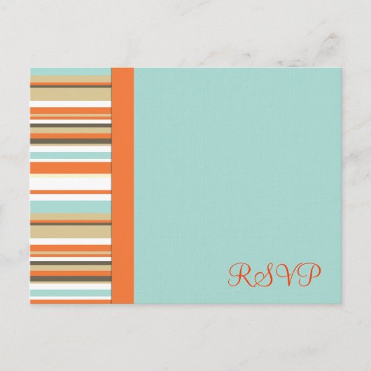 Whimsical sinaasappel en Blue Stripe RSVP Uitnodiging Briefkaart (Voorkant)