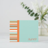Whimsical sinaasappel en Blue Stripe RSVP Uitnodiging Briefkaart (Staand voorkant)