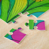 Whimsical Sinaasappel Gestreepte Kat met Roze Bloe Legpuzzel (Zijkant)