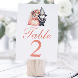 Whimsical Sinaasappel & Grey Gnome Trouwtafel Numm Kaart