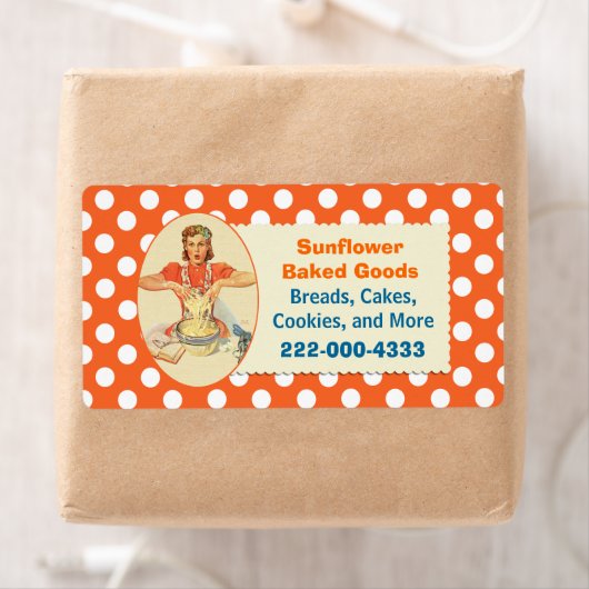 Whimsical Sinaasappel Polka Dot Bakkerij Label (Insitu)