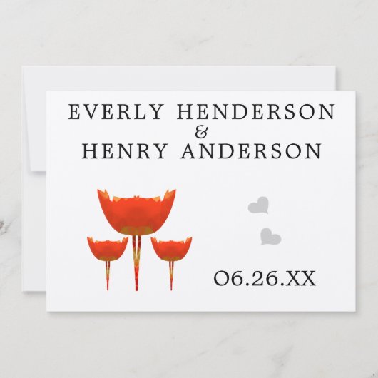 Whimsical Sinaasappel Poppy Bruiloft Save the Date Kaart (Voorkant)