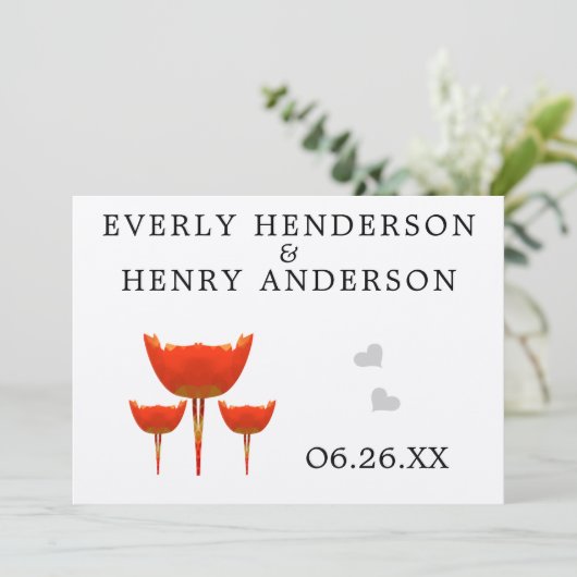 Whimsical Sinaasappel Poppy Bruiloft Save the Date Kaart (Staand voorkant)