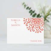 Whimsical Sinaasappel Red Flourish Dank je kaart (Staand voorkant)