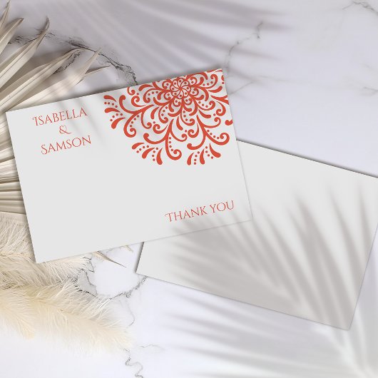 Whimsical Sinaasappel Red Flourish Dank je kaart