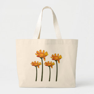 Whimsical Sinaasappel Rode Bloem Bloemmotief Grote Tote Bag