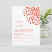 Whimsical Sinaasappel rood bloeien bruiloft uitnod Kaart (Staand voorkant)