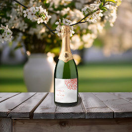 Whimsical Sinaasappel rood bloeien Sparkling Wijnetiket
