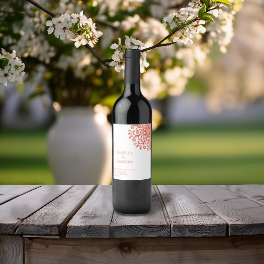 Whimsical Sinaasappel rood bloeien Wijn Etiket