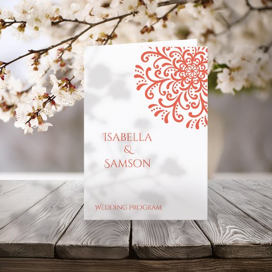 Whimsical Sinaasappel Rood Bloeiend Trouwprogramma Programma