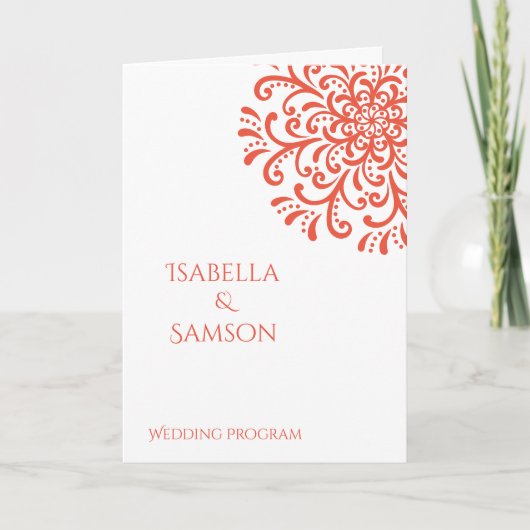 Whimsical Sinaasappel Rood Bloeiend Trouwprogramma Programma (Voorkant)