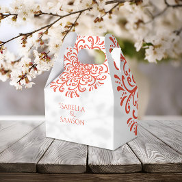 Whimsical Sinaasappel Rood Bloeiende Bruiloft Bedankdoosjes