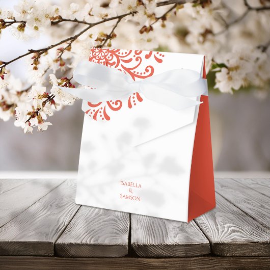 Whimsical Sinaasappel Rood Bloeiende Bruiloft Bedankdoosjes