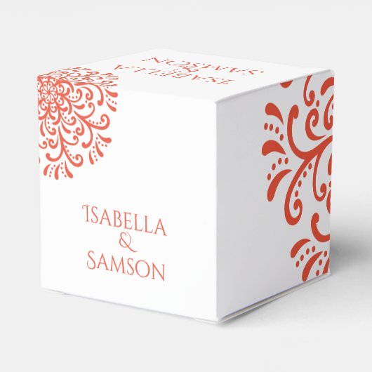 Whimsical Sinaasappel Rood Bloeiende Bruiloft Bedankdoosjes (Achterkant)