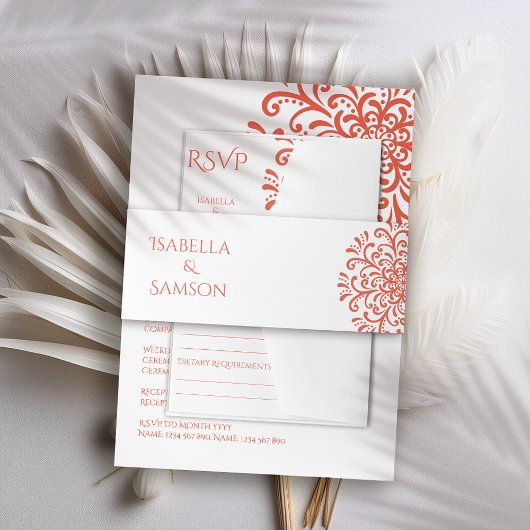 Whimsical Sinaasappel Rood Bloeiende Bruiloft Uitnodigingen Wikkel