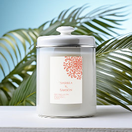 Whimsical Sinaasappel Rood Bloeiende Kaarsenlabel Voedselcontainer Etiket