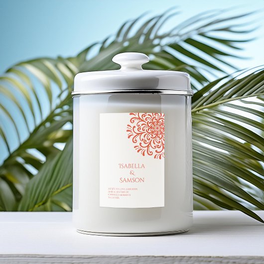 Whimsical Sinaasappel Rood Bloeiende Kaarsenlabel Voedselcontainer Etiket