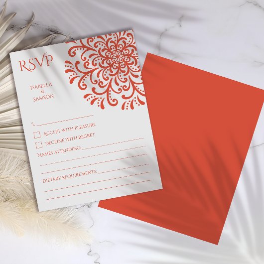 Whimsical Sinaasappel Rood Bloeiende RSVP-kaart