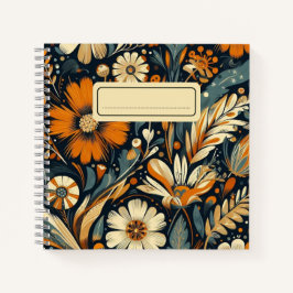 Whimsical Sinaasappel Wildflowers & Birds in Folk  Notitieboek