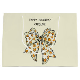Whimsical Sinaasappel Yellow Coquette Heart Bow Groot Cadeauzakje