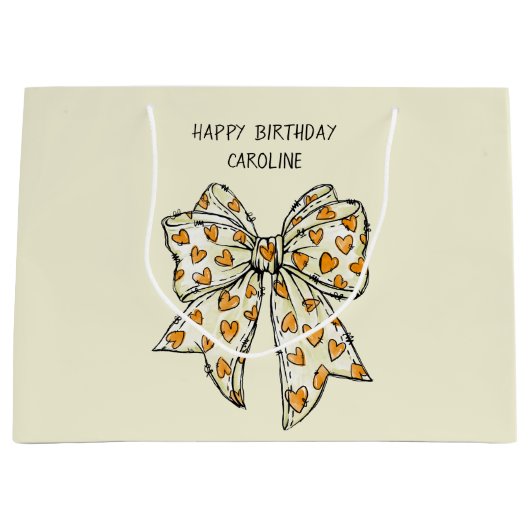 Whimsical Sinaasappel Yellow Coquette Heart Bow Groot Cadeauzakje (Voorkant)