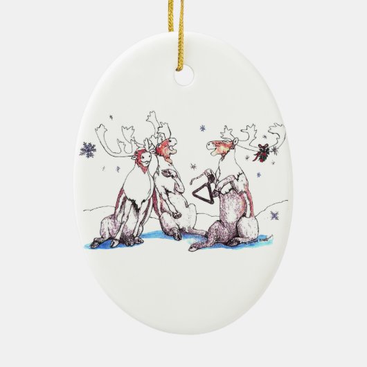 Whimsical Singing Cariou-kerstversiering Keramisch Ornament (Achterkant)