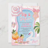 Whimsical Sip en Dip Zwembadfeest Bruidsbruiloft Kaart (Voorkant)