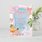 Whimsical Sip en Dip Zwembadfeest Bruidsbruiloft Kaart (Staand voorkant)