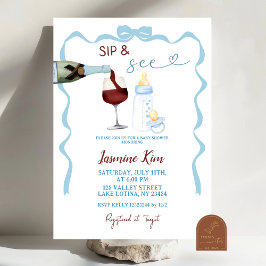 Whimsical Sip en See Blue Boy Baby shower Kaart