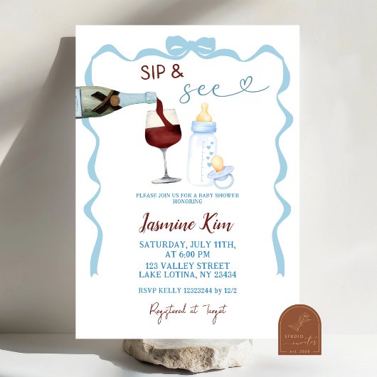 Whimsical Sip en See Blue Boy Baby shower Kaart