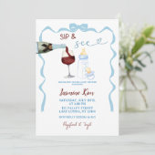Whimsical Sip en See Blue Boy Baby shower Kaart (Staand voorkant)