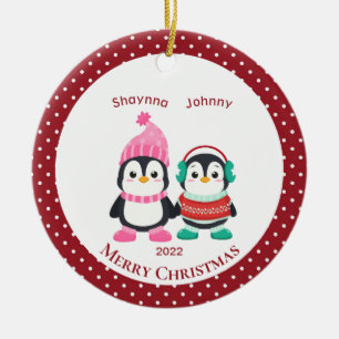 Whimsical Sister & Brother Penguins Persoonlijk Keramisch Ornament