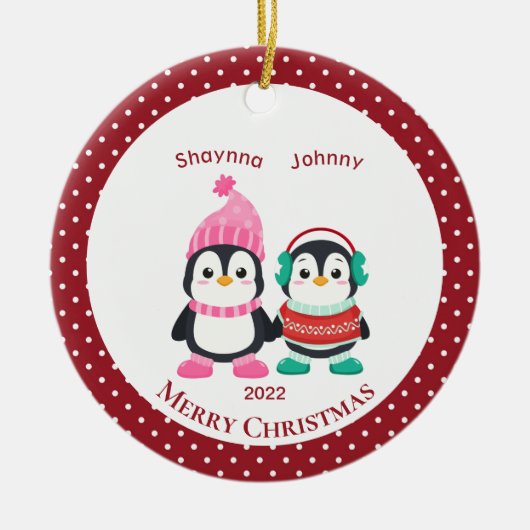 Whimsical Sister & Brother Penguins Persoonlijk Keramisch Ornament (Voorkant)
