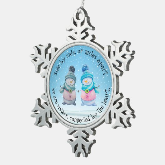 Whimsical Sister Snowmen Tin Sneeuwvlok Ornament (Rechts)