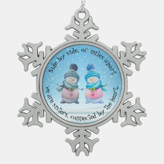Whimsical Sister Snowmen Tin Sneeuwvlok Ornament (Voorkant)