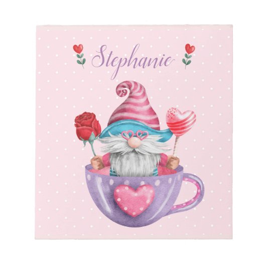 Whimsical Sits in Tea Cup Hearts & Flowers Notitieblok (Voorkant)