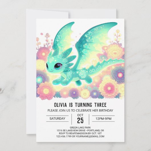 Whimsical Sjabloon Dragon Verjaardag Kaart (Voorkant)