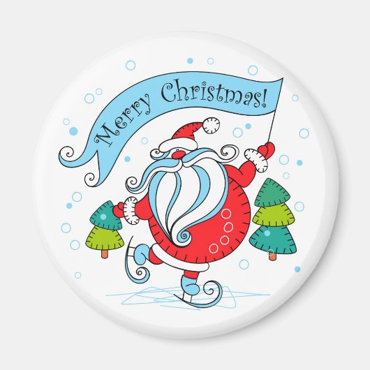 Whimsical Skating Santa Claus | Vrolijk kerstfeest Magneet (Voorkant)